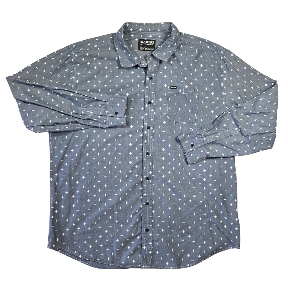 Zoo York Mens 2XLT Blue Button Down Shirt Long Sleeve Tall Skater Punk Casual